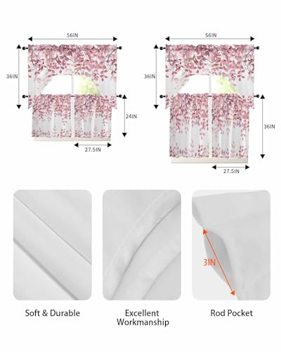 Turquoise Blue Eucalyptus Leaves Valance for Windows Berry Branch Plant Curtains 42x12 D3397