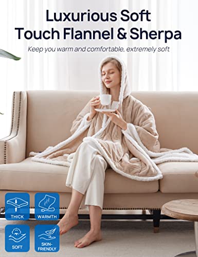 Westinghouse Wearable Heated Throw Blanket with Pockets, 50 x 60 Inch, Light Grey U469