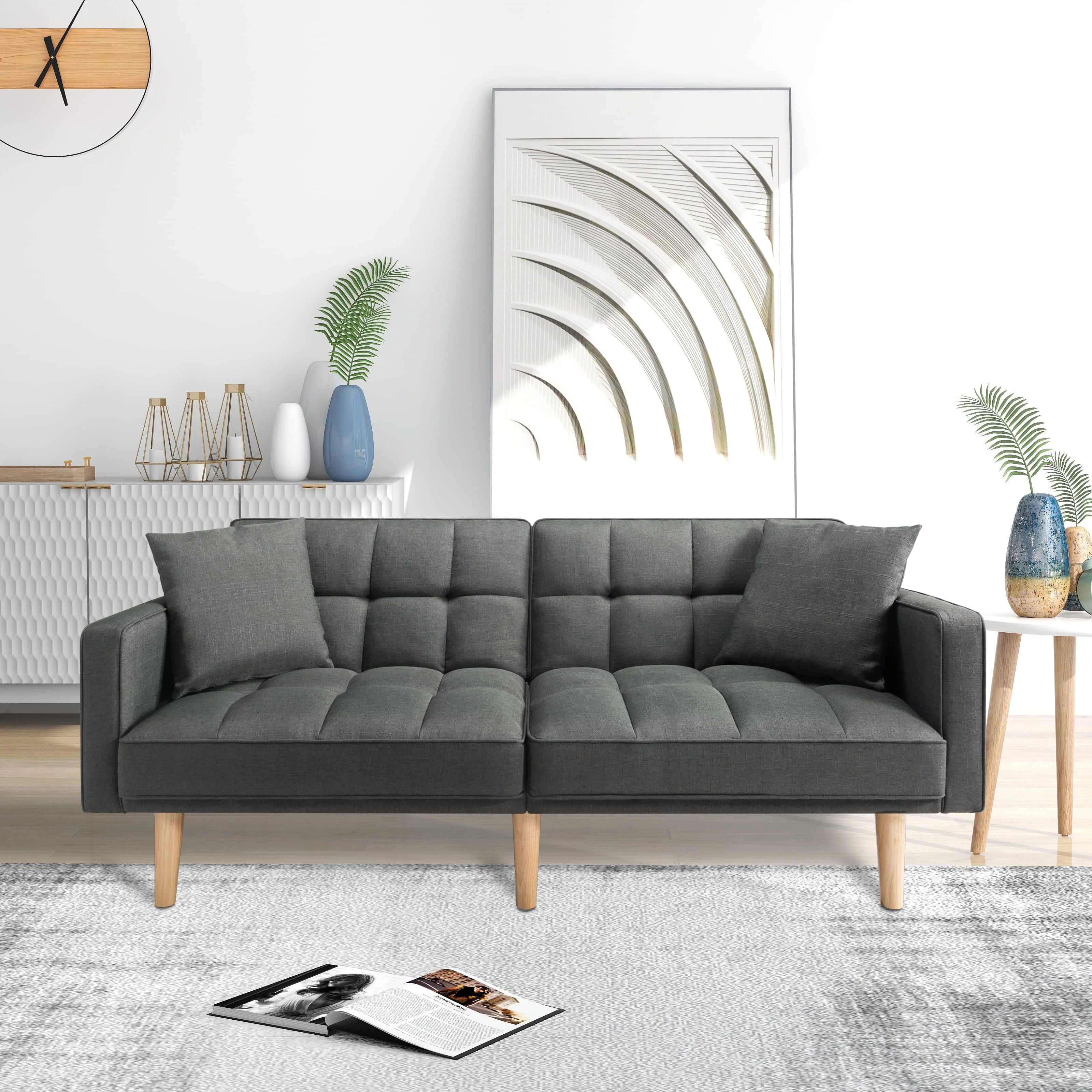 BSHTI Futon Sofa Bed with Split Back and Tapered Wood Legs Y256