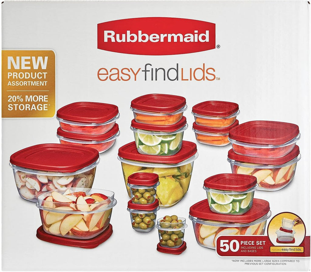 Rubbermaid Easy Find Lids Food Storage Containers, Racer Red, 50 Piece Set M10654