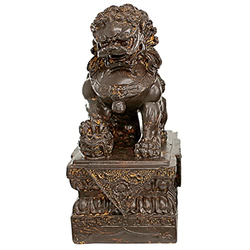 Chinese Guardian Lion Foo Dog Statues Set of Two 9 Inch Bronze Finish k7