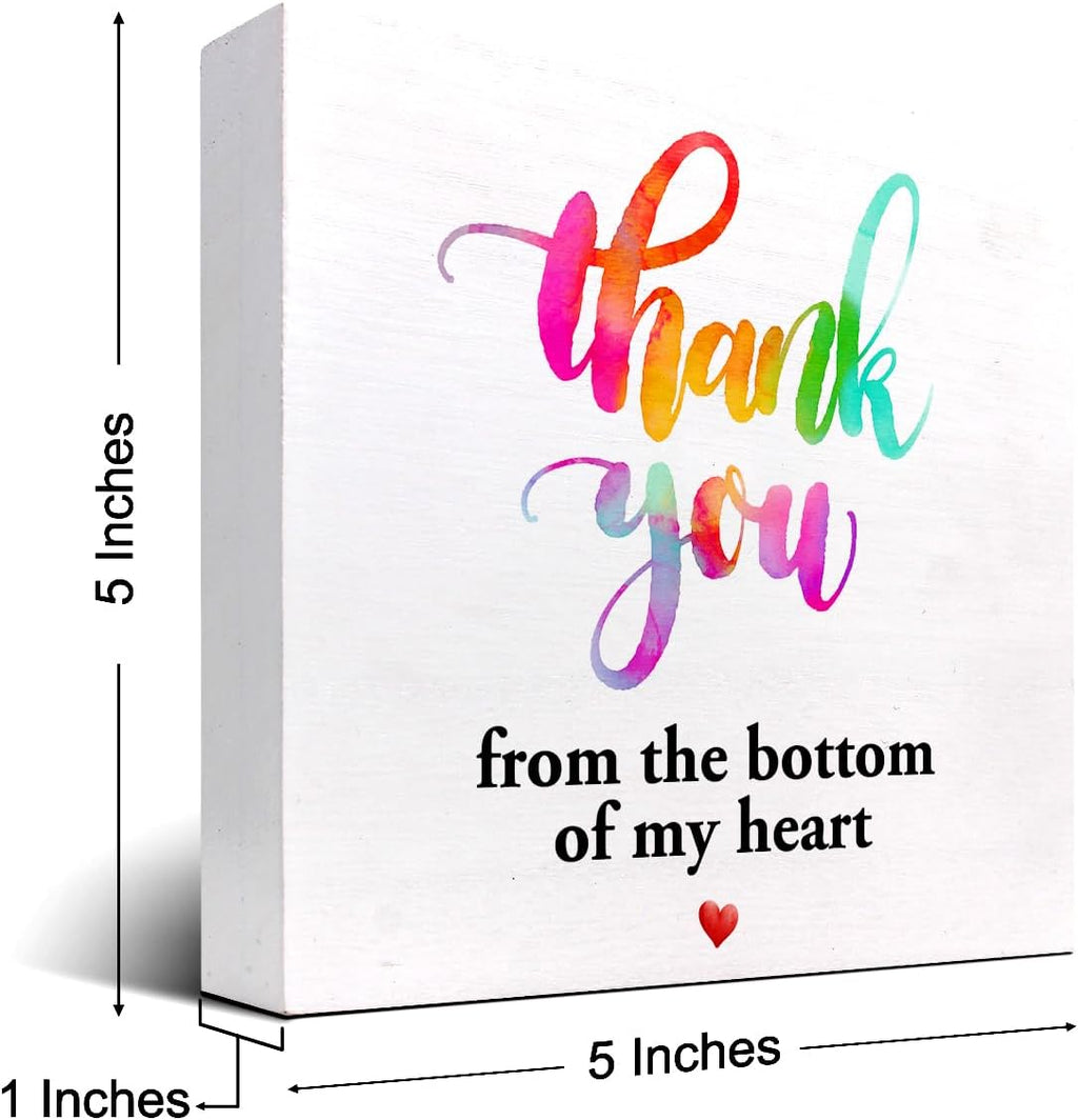 Thank You Wood Box Sign Desk Decor, Appreciation Plaque for Home Office Shelf D39457