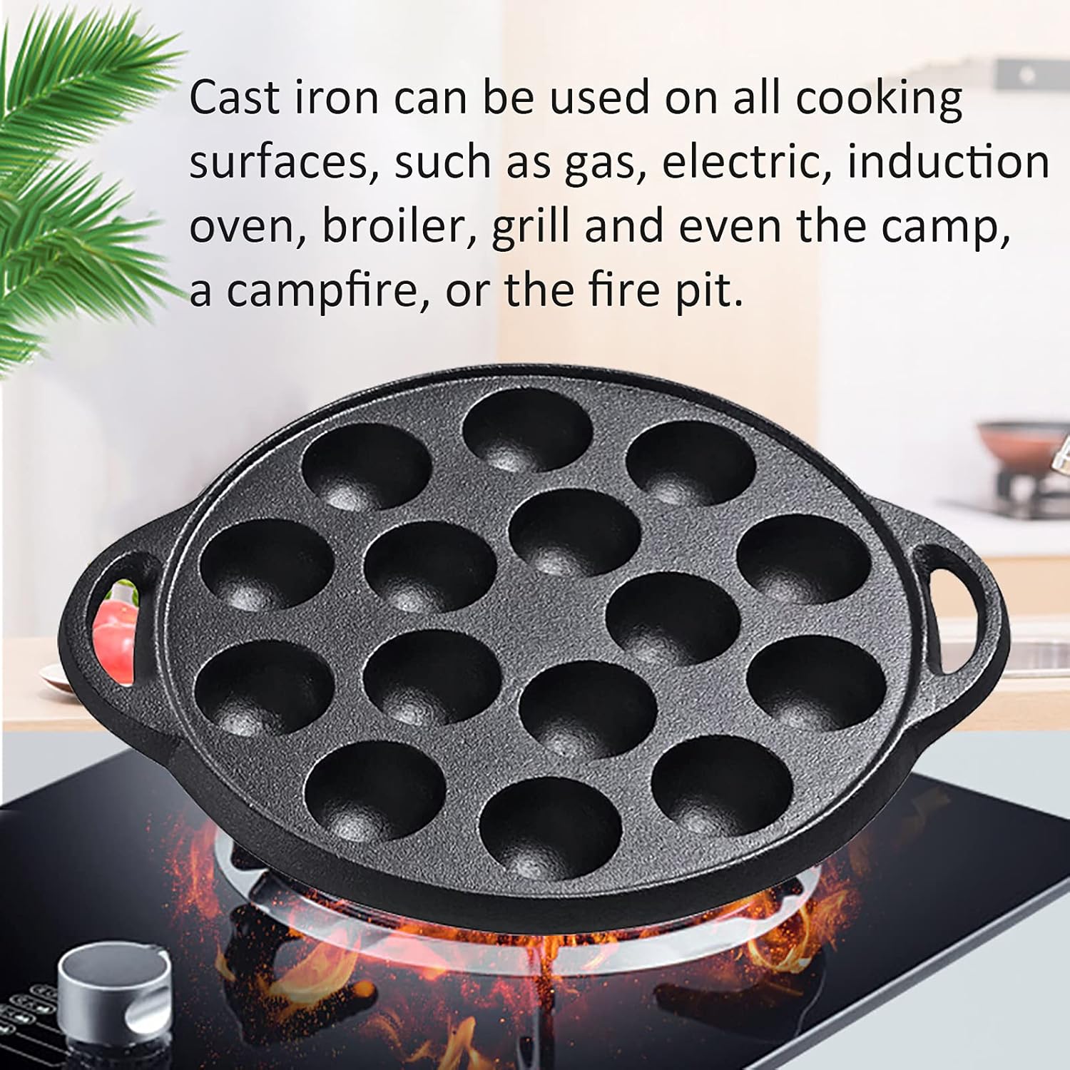 WUWEOT Non-Stick Aebleskiver Pan, Pre-Seasoned Cast Iron A549247