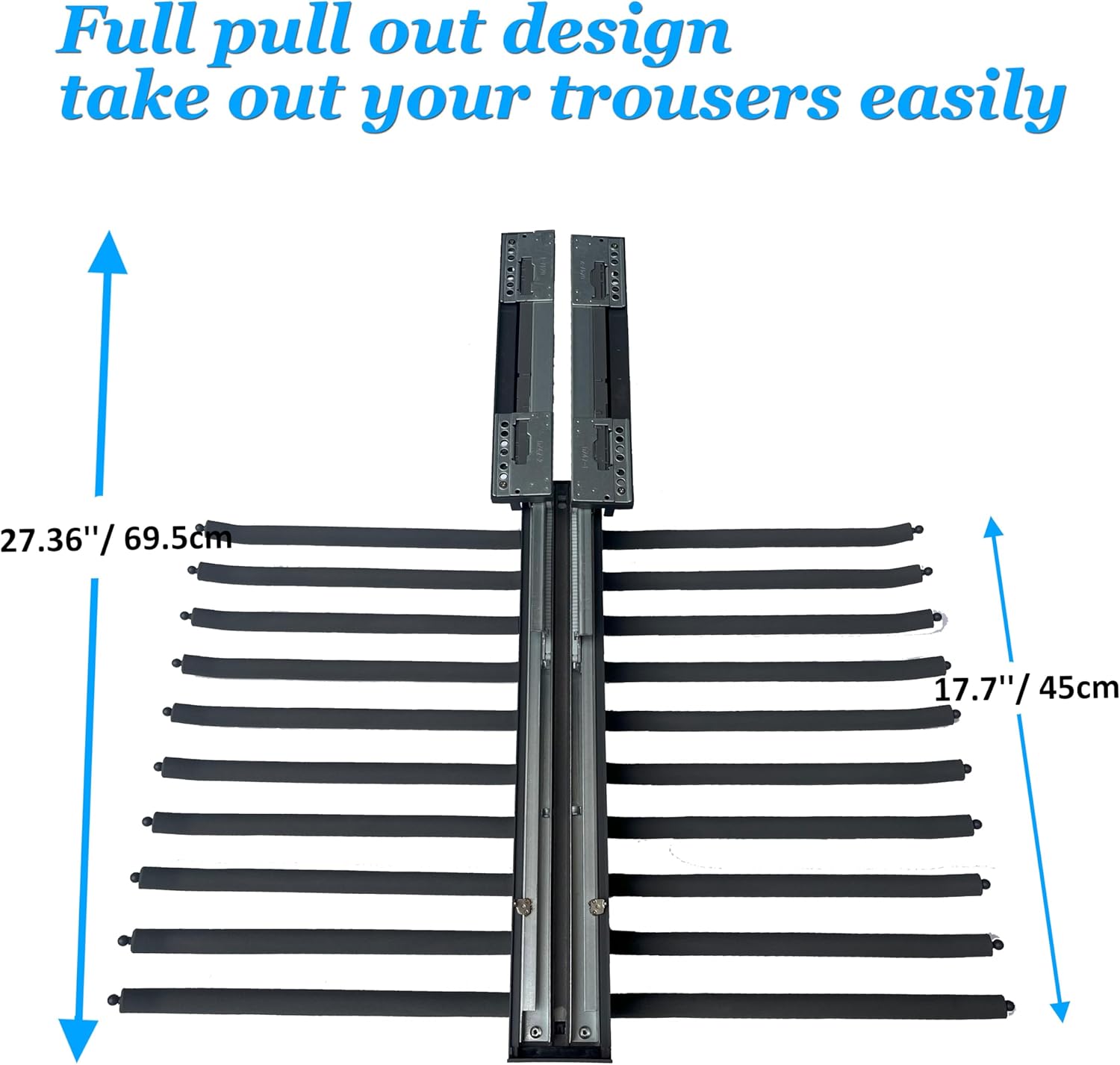 HANKEY Pull Out Pants Rack Space Saving Heavy-Duty Grey P2856