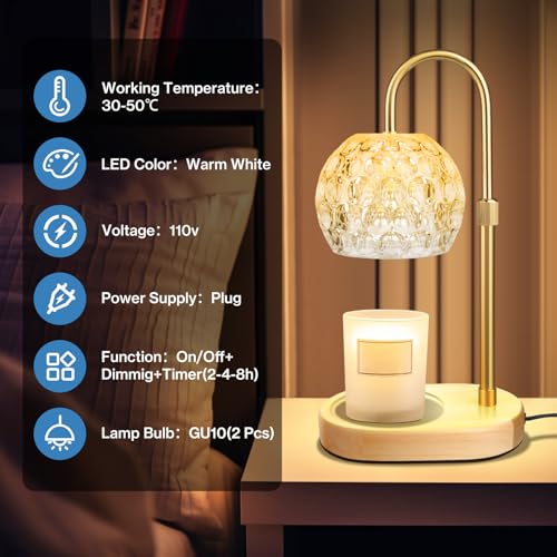 Candle Warmer Lamp with Timer, Adjustable Height Dimmable, 2 Bulbs k7