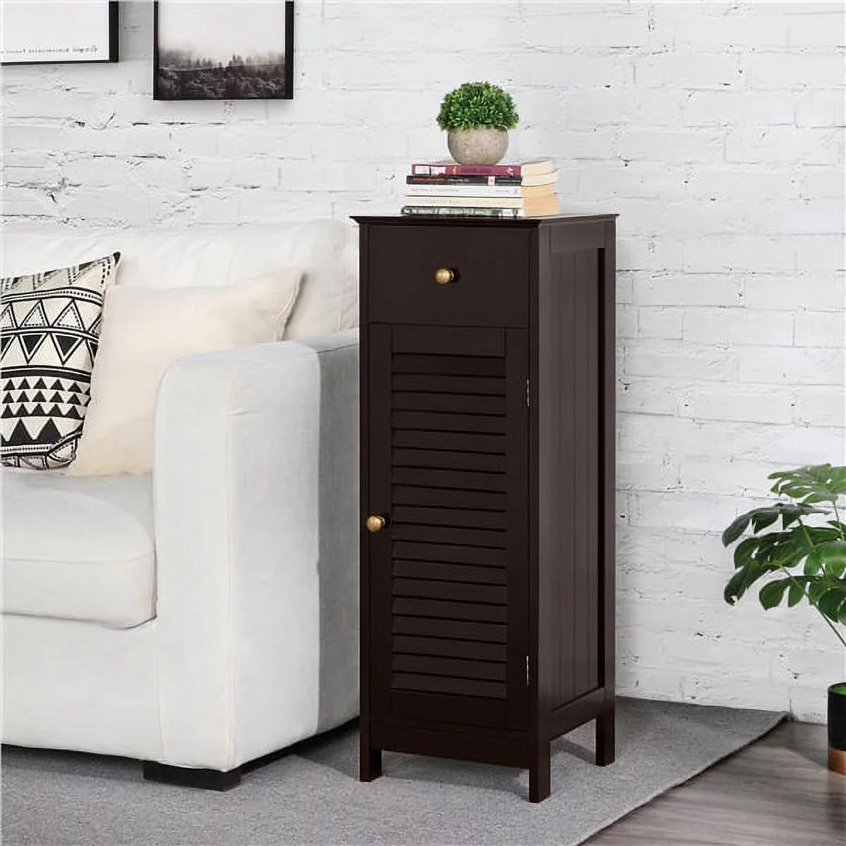 Topeakmart Wooden Bathroom Floor Storage Cabinet with Drawer, Espresso X322