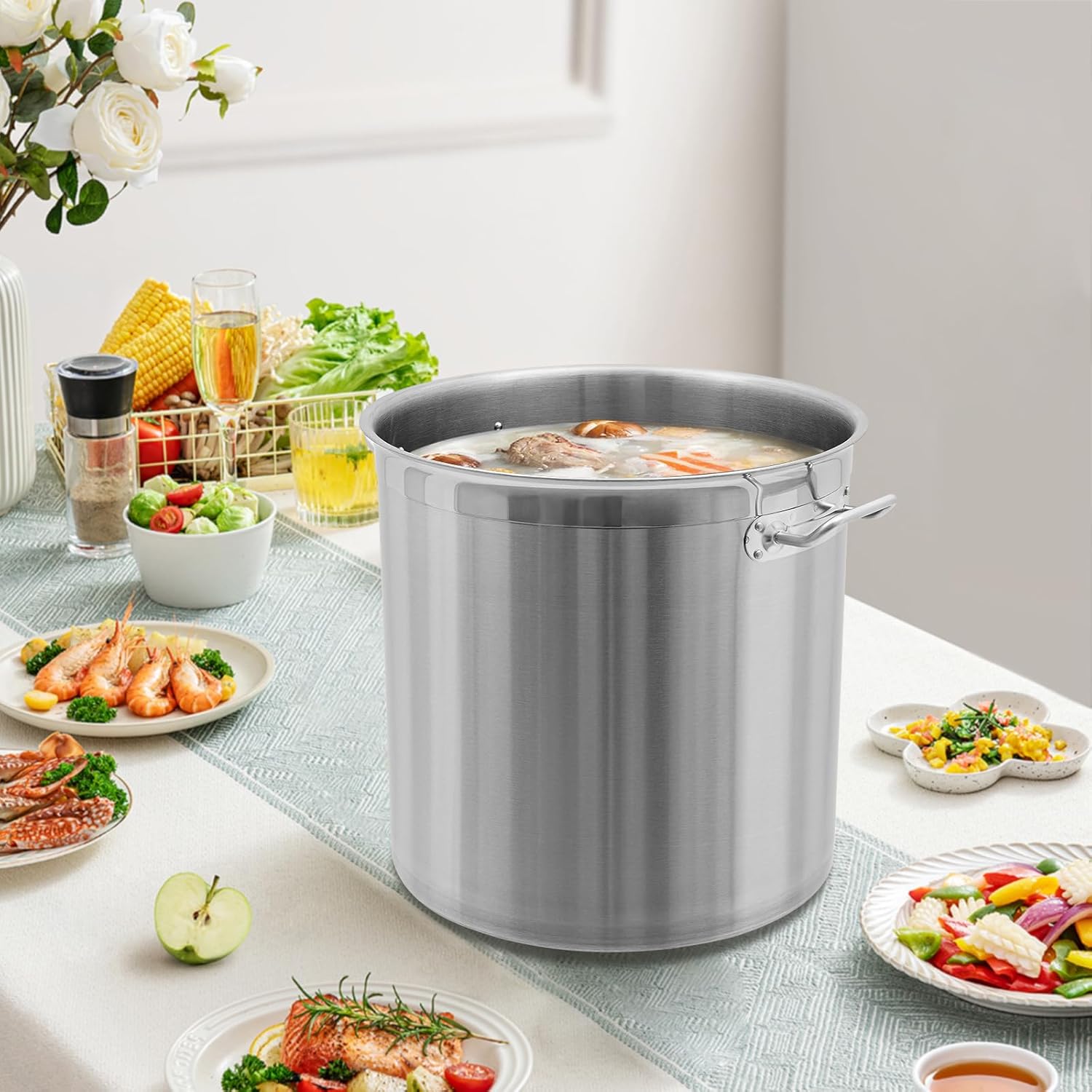 36 QT Stainless Steel Stock Pot with Handle for Seafood Boil D8746