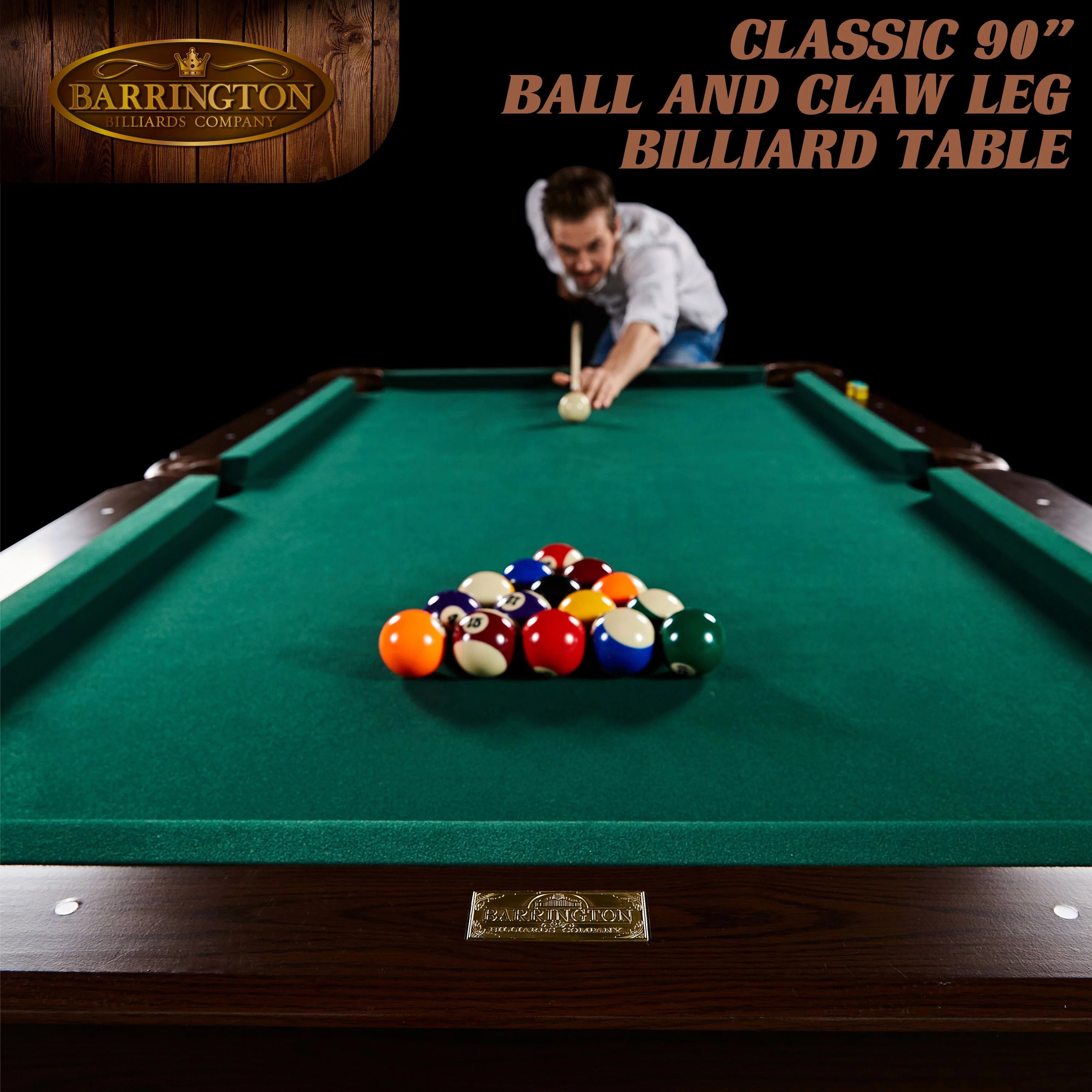 Barrington Billiards 90" Ball and Claw Leg Pool Table with Cue Rack D9928