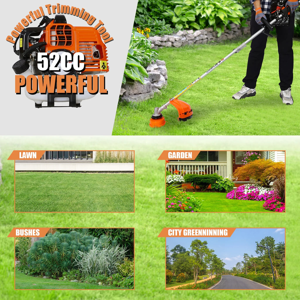 Sesslife 52CC 2-Cycle 4-in-1 Gas Grass Trimmer with Pole Saw, Hedge Trimmer & Brush Cutter C8616