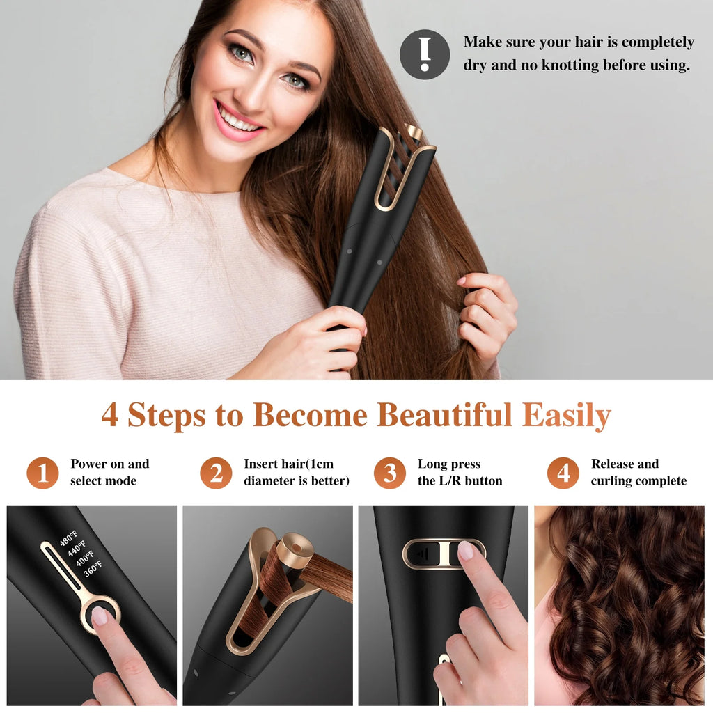 Curling Iron with Rotating Barrel and 4 Heat Settings a7k