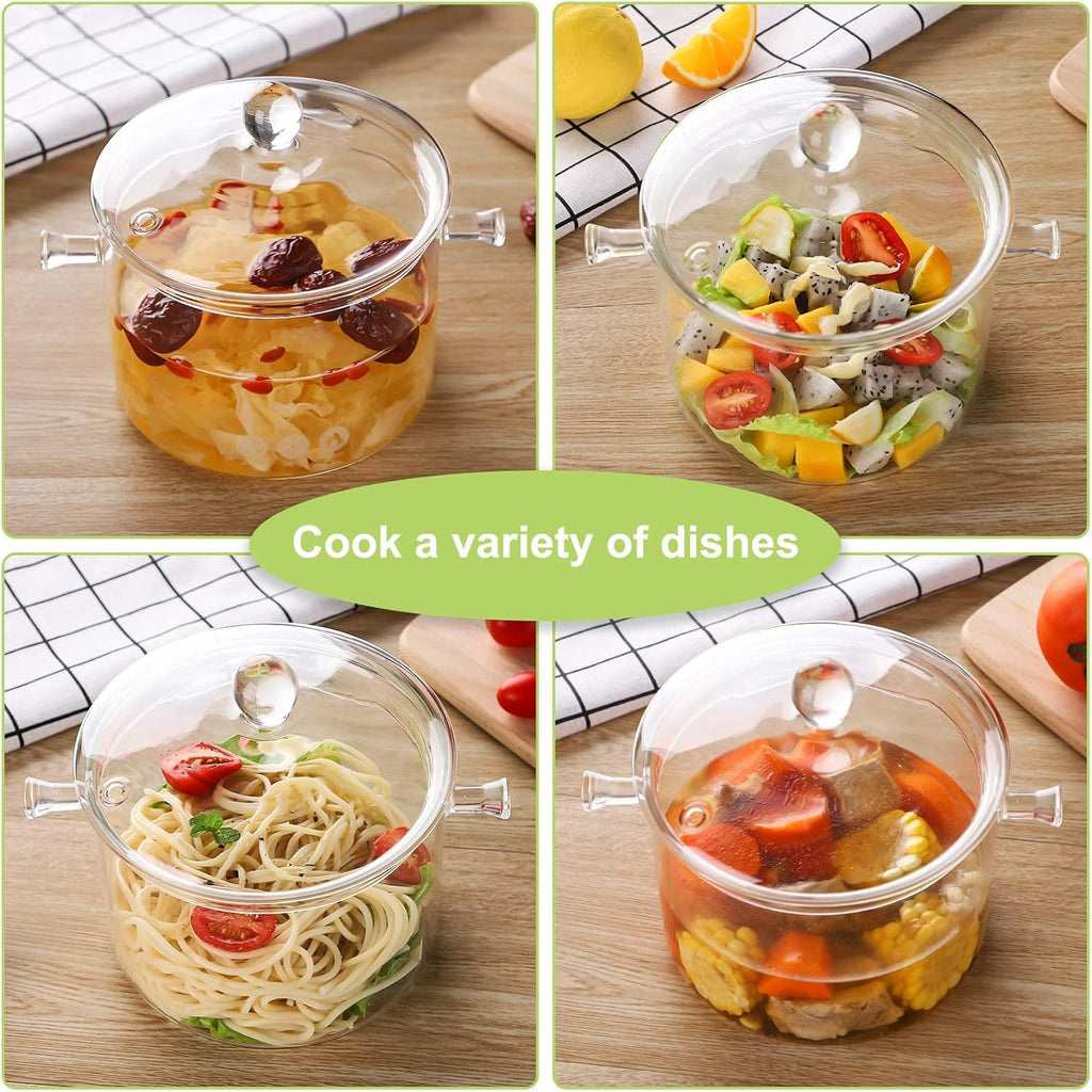 Glass Saucepan with Cover 1.5 Liter Heat Resistant Cookware k7