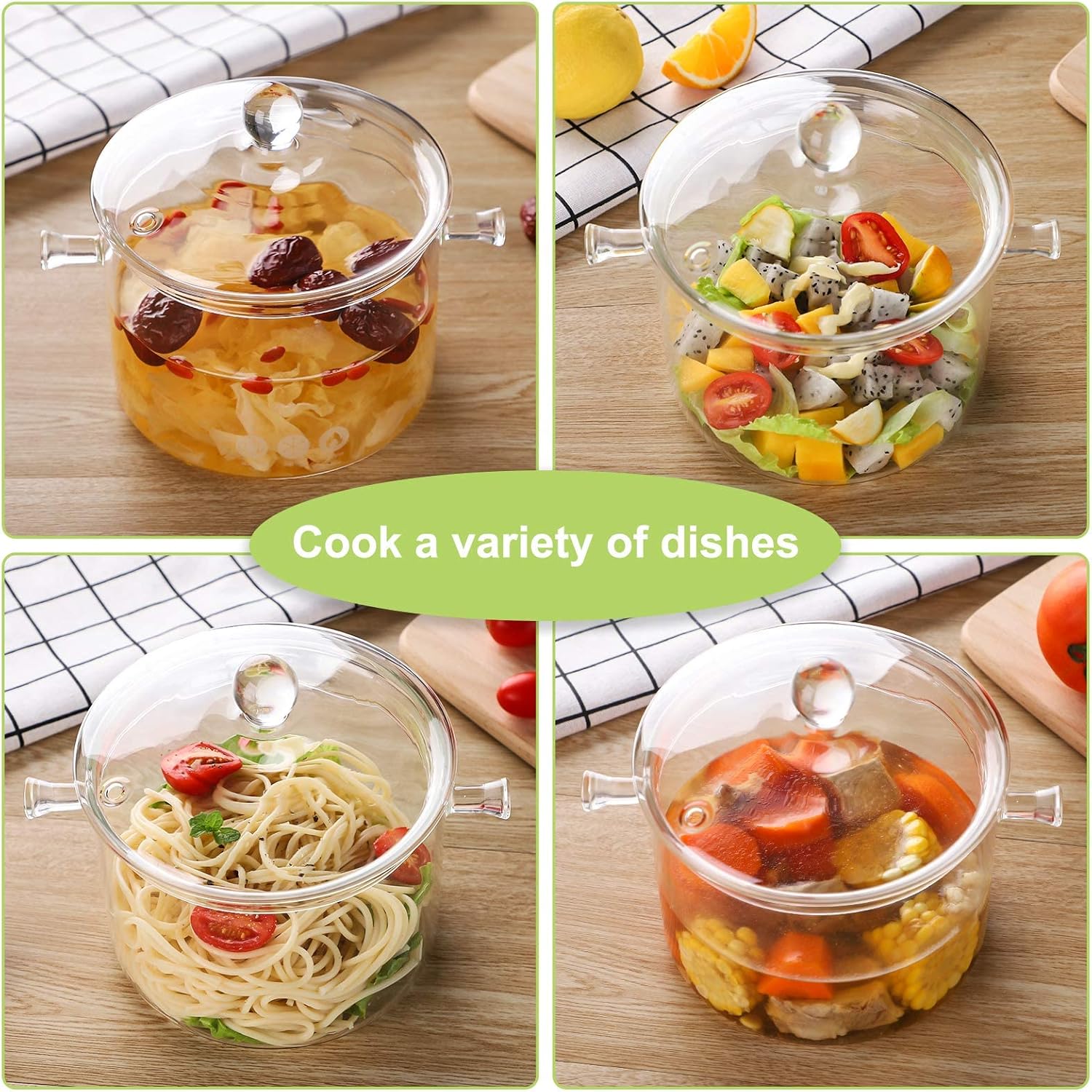 Glass Saucepan with Cover 1.5 Liter Heat Resistant Cookware k7