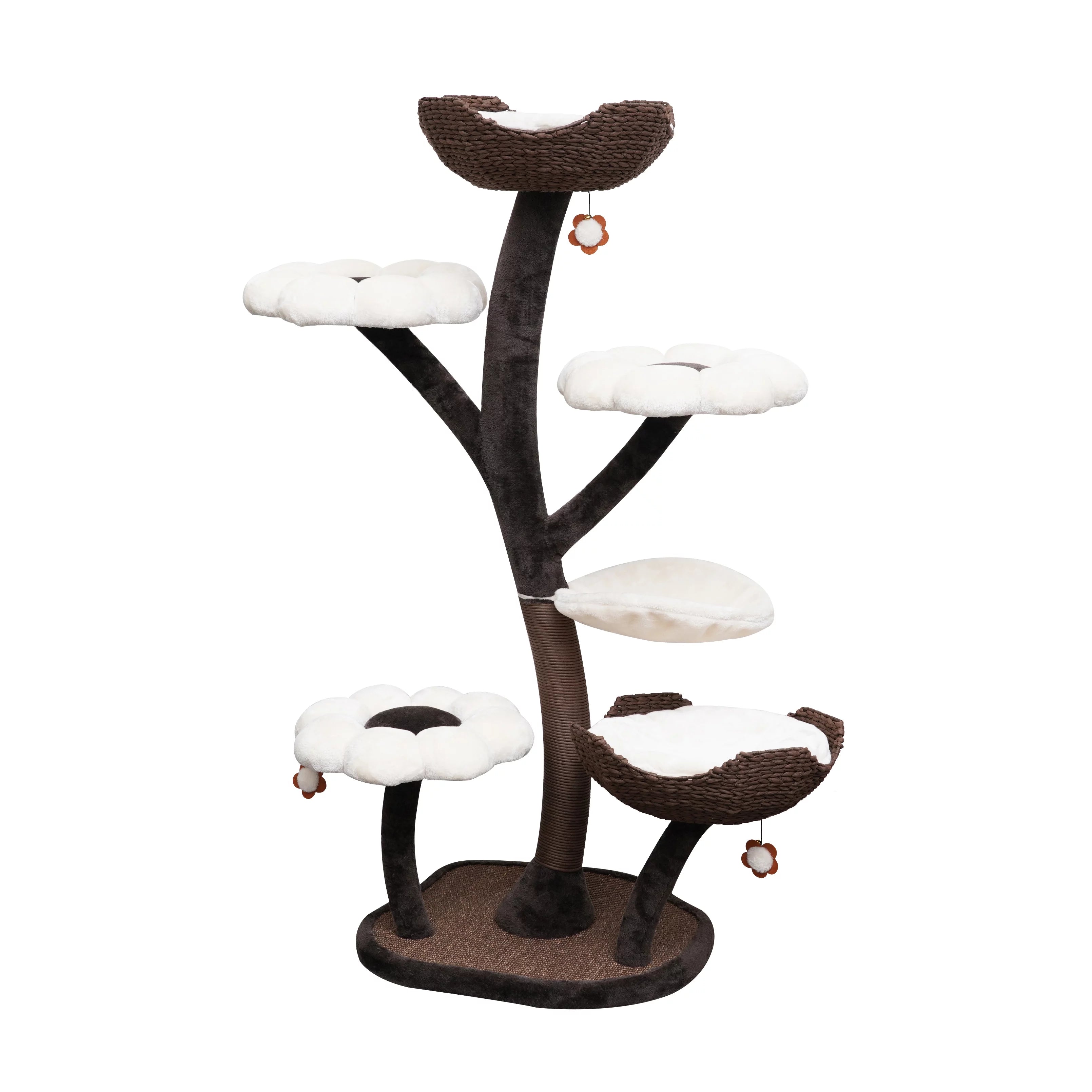 Catry 59" Natural Blossom Cat Tree 6-Level Cat Tower with Hammock T18613