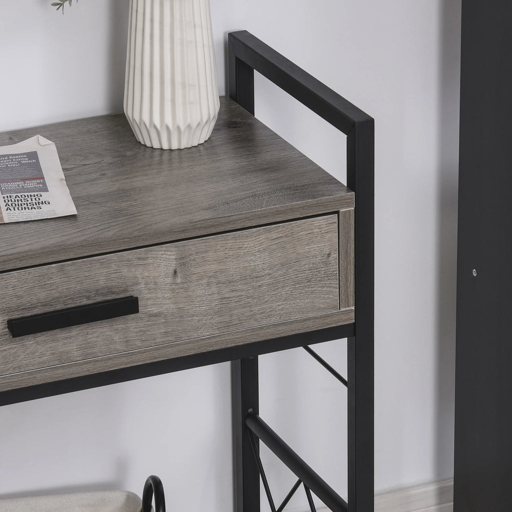 HOMCOM Industrial End Table with Drawer and Bottom Shelf, Grey L693617