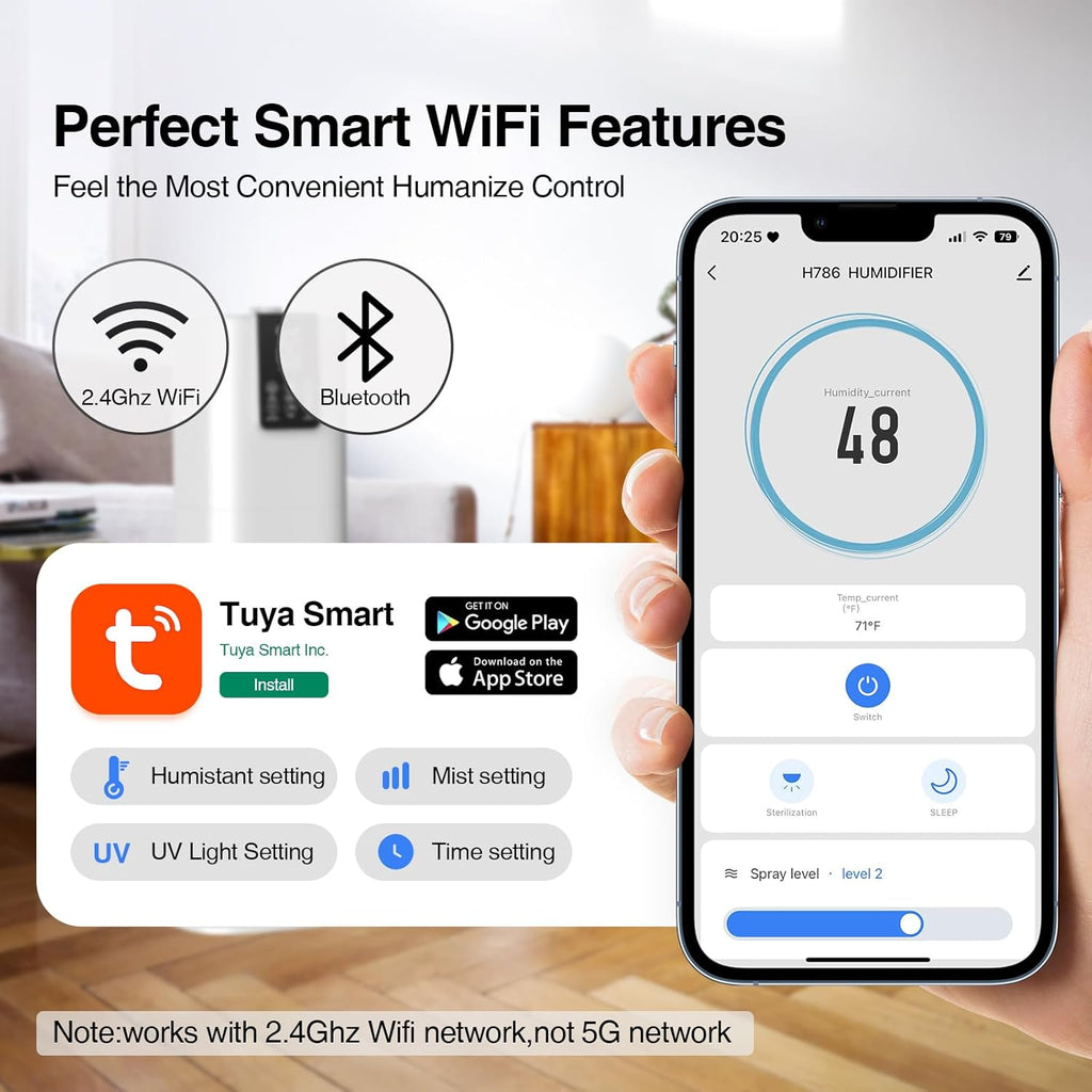 Smart Humidifier for Large Room, 8L Top Fill, App & Remote Control J686