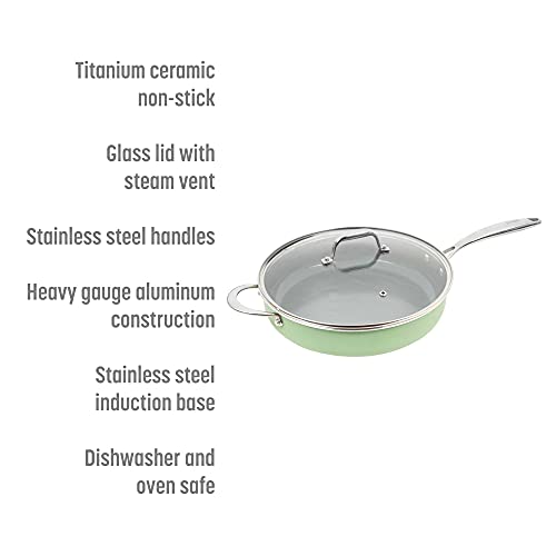Goodful Ceramic Nonstick Deep Saute Pan with Lid, 4-Quart, Green Y886412