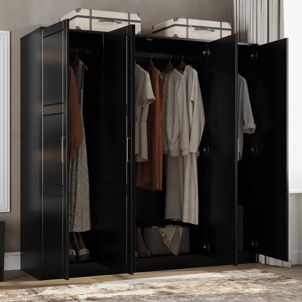 Solid Wood 4-Door Wardrobe with Mirrored Doors Black k7