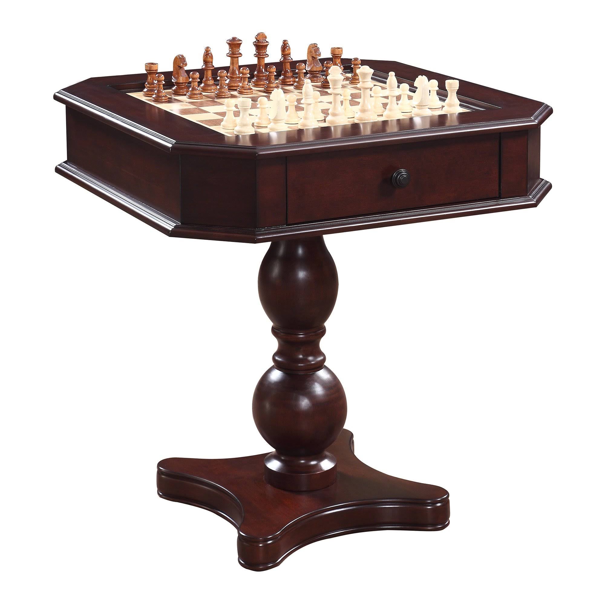 Chess Checkers Backgammon Pedestal Game Table Set Mahogany k7
