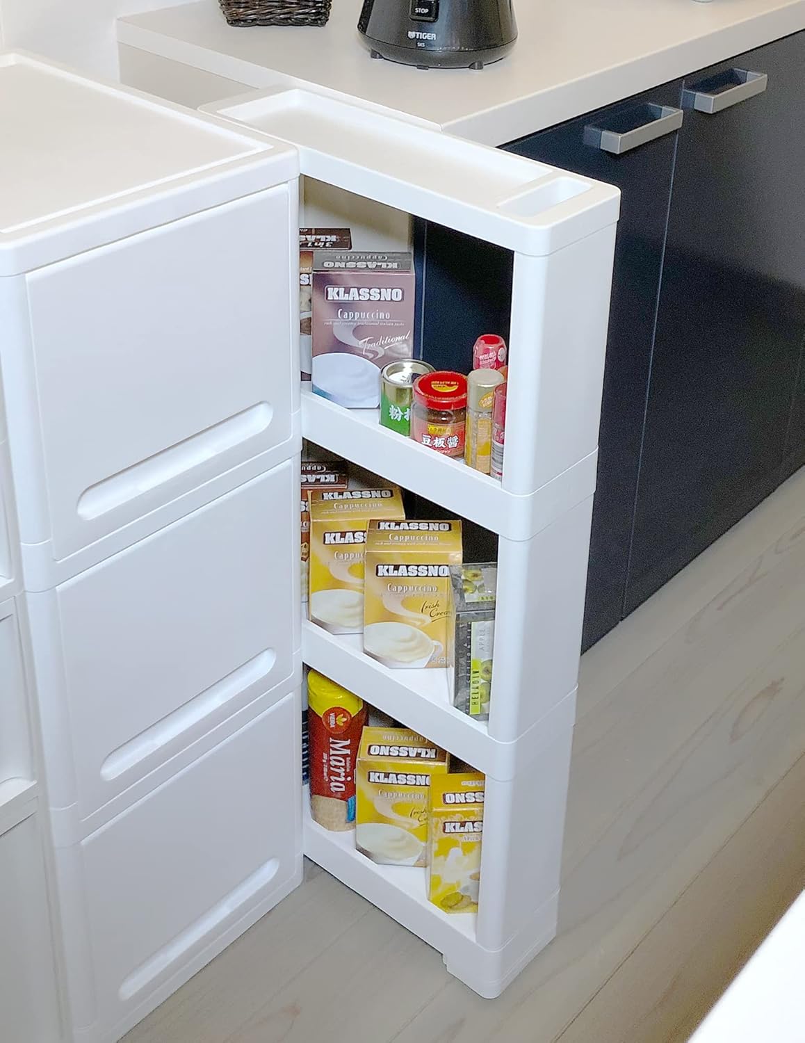 Slim Rolling Cart Trolley 4-Tier Narrow Storage Shelf White Z663