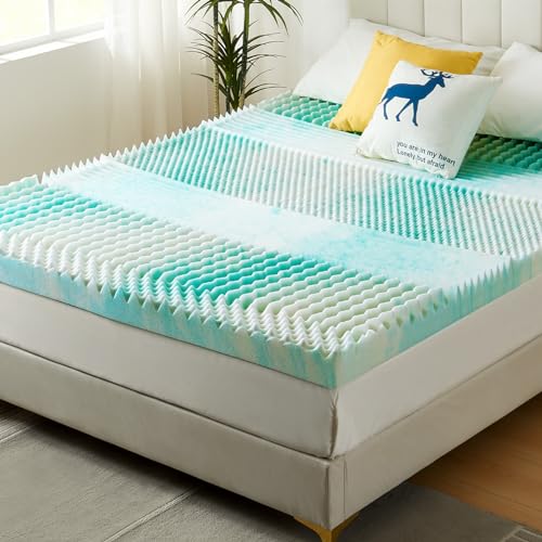 Egg Crate Mattress Topper Queen, 7 Zone Gel Cooling Memory Foam Topper, Queen Foam Topper CertiPUR-US Certified, Blue Queen Bed Topper Airflow Design 80 x 60 x 3 inches