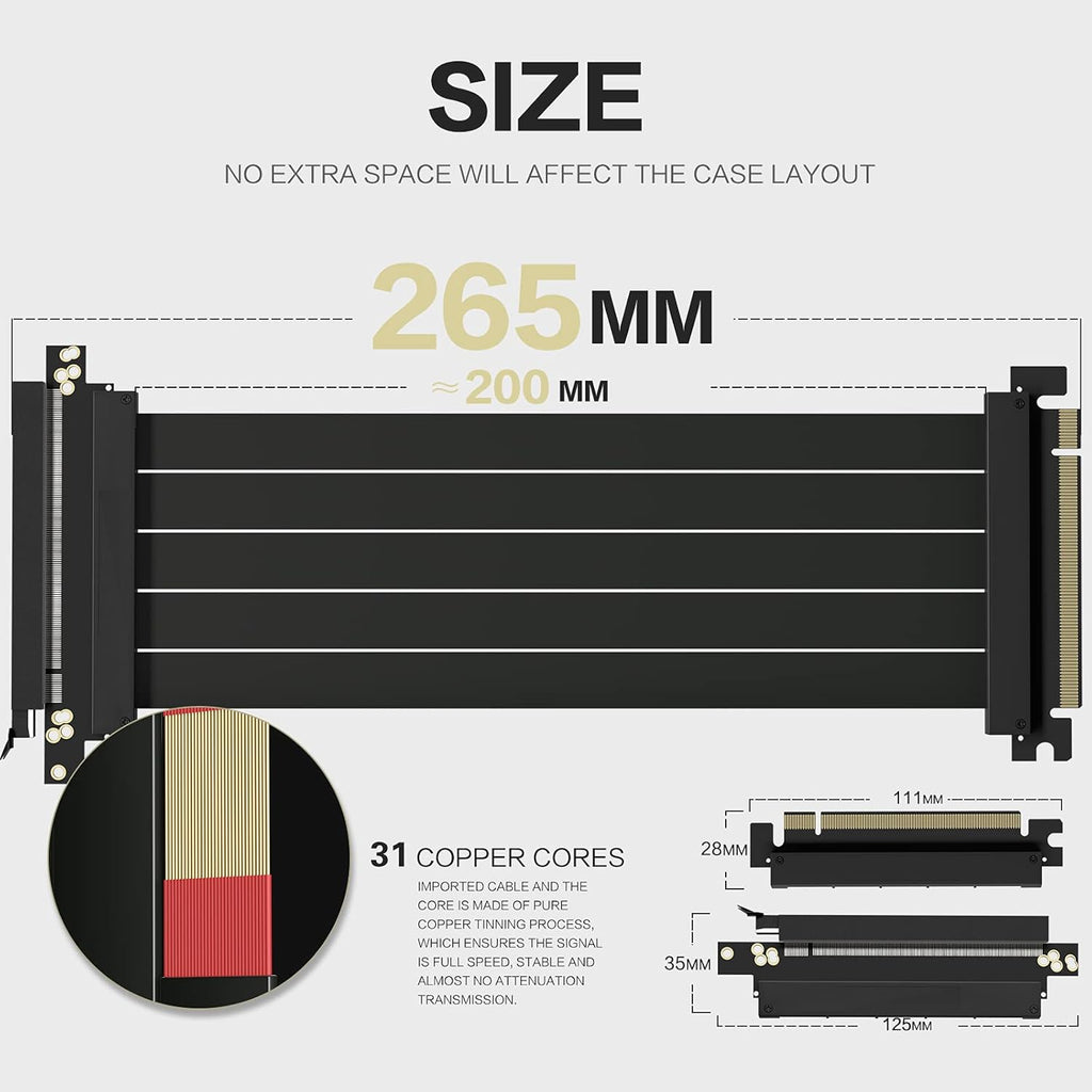 PCIE 4.0 16x Shielded Riser Cable for GPU Extension 20CM-90 k7