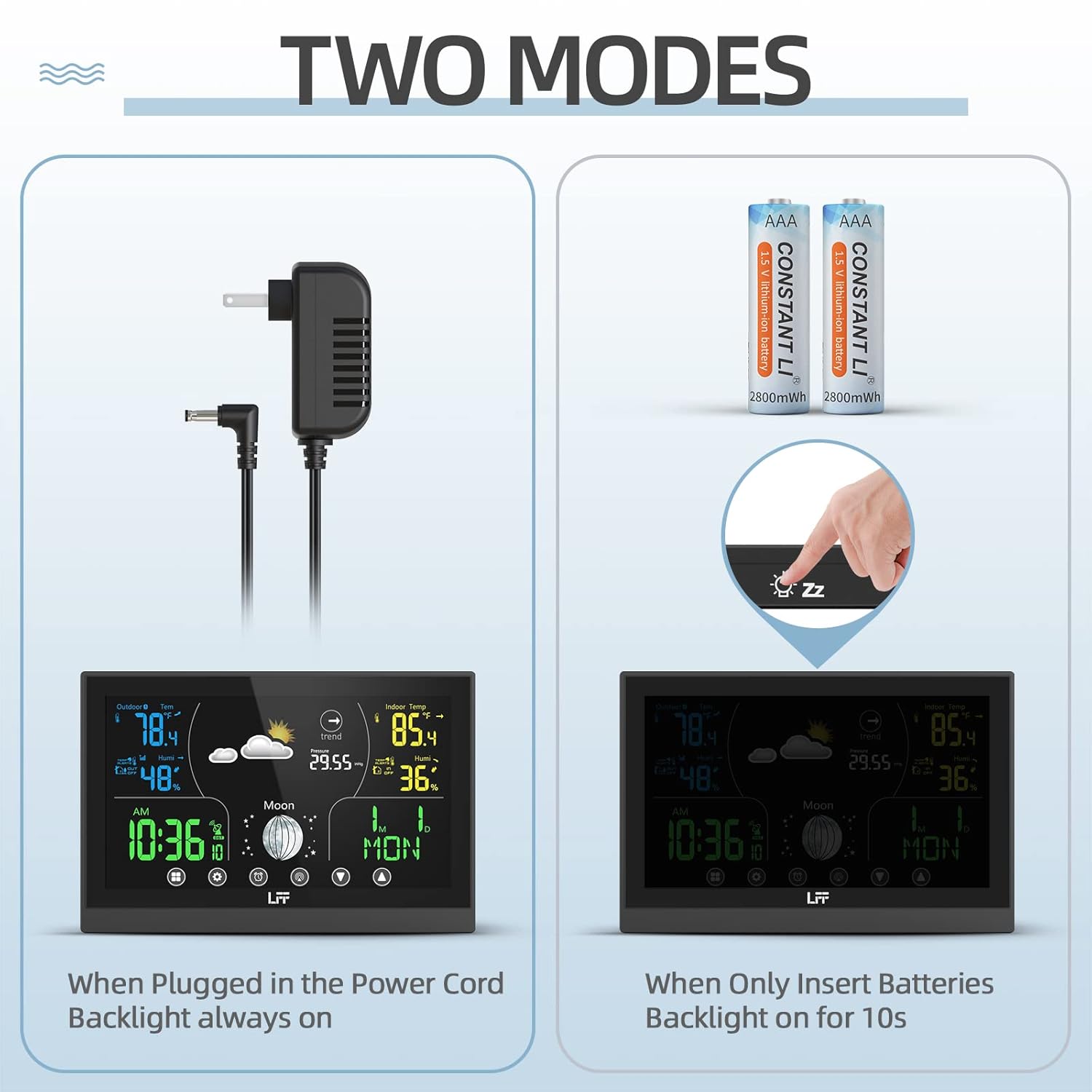 Wireless Weather Station with 2 Sensors, Indoor Outdoor Thermometer, Atomic Clock A184