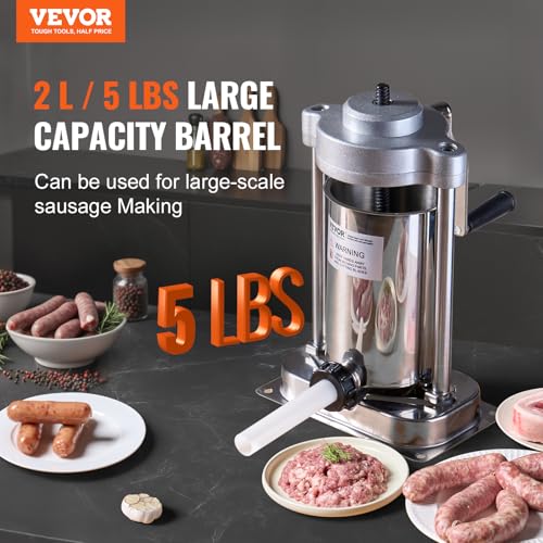VEVOR Manual Sausage Stuffer, 7L Vertical Meat Machine, 304 Stainless Steel E790955