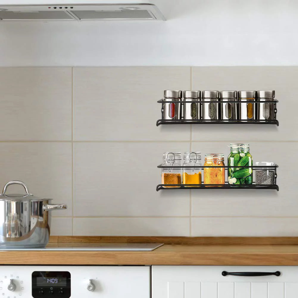 4 Tier Punch-free Hanging Spice Rack Organizer for Kitchen Cabinet, Metal Black I1321