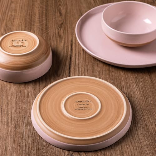 AmorArc Ceramic Dinnerware Set for 6, 18 Pieces Handpainted Stoneware, Light Beige V444110