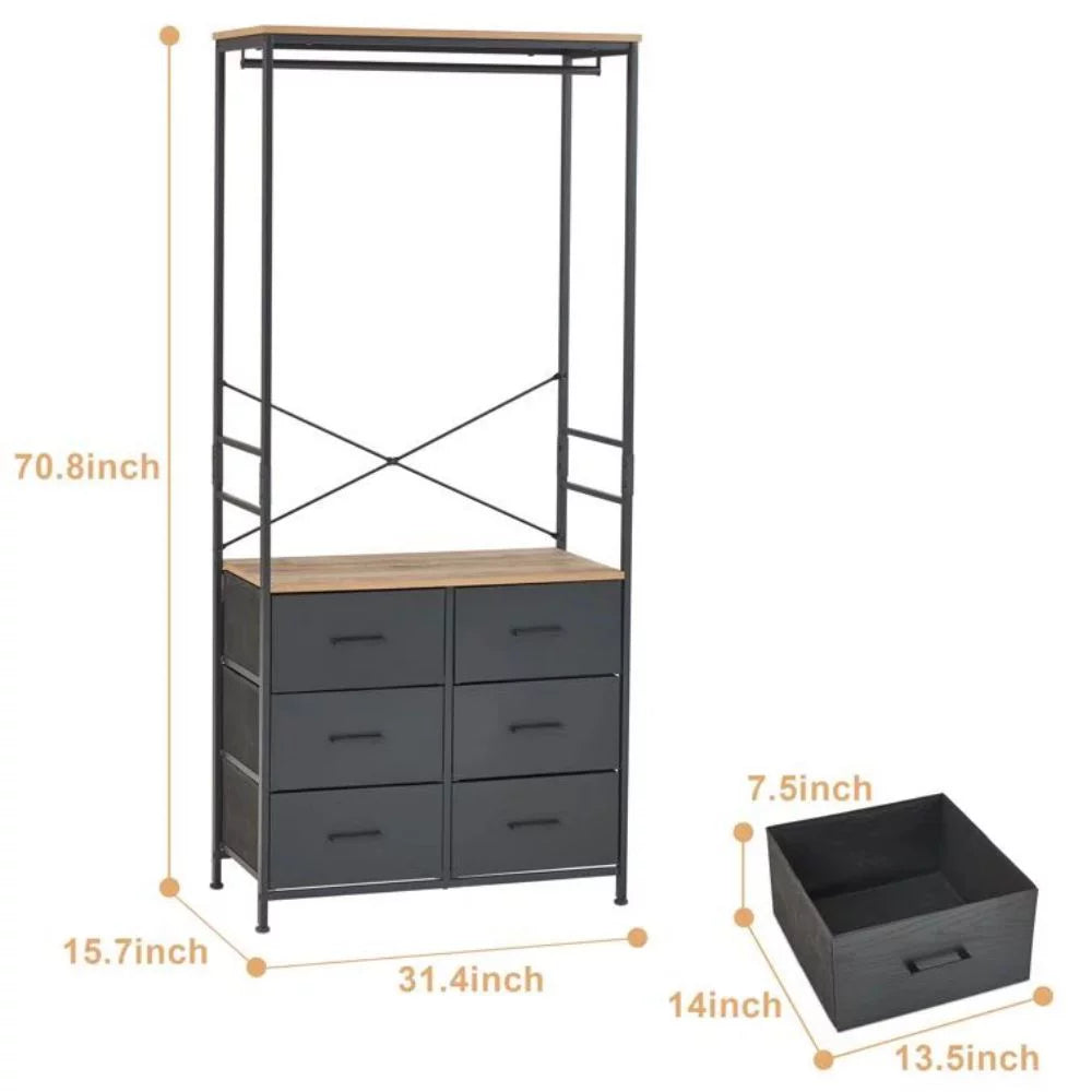 FRAPOW Freestanding Clothing Racks, Wardrobe Cabinet with 6 Drawer M9695