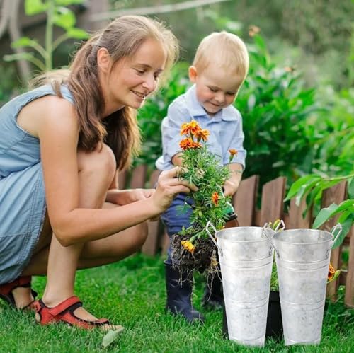 Galvanized Metal Flower Vase with Handles for Home Decor, Set of 8, Silver, 10 Inch a7