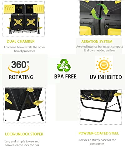 Tumbling Compost Bin 18.5 Gal Outdoor Rotating Composter k7