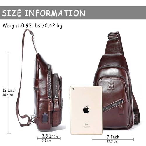 Leather Sling Bag for Men with USB Charging Port Crossbody Daypack Hiking Travel Backpack k7