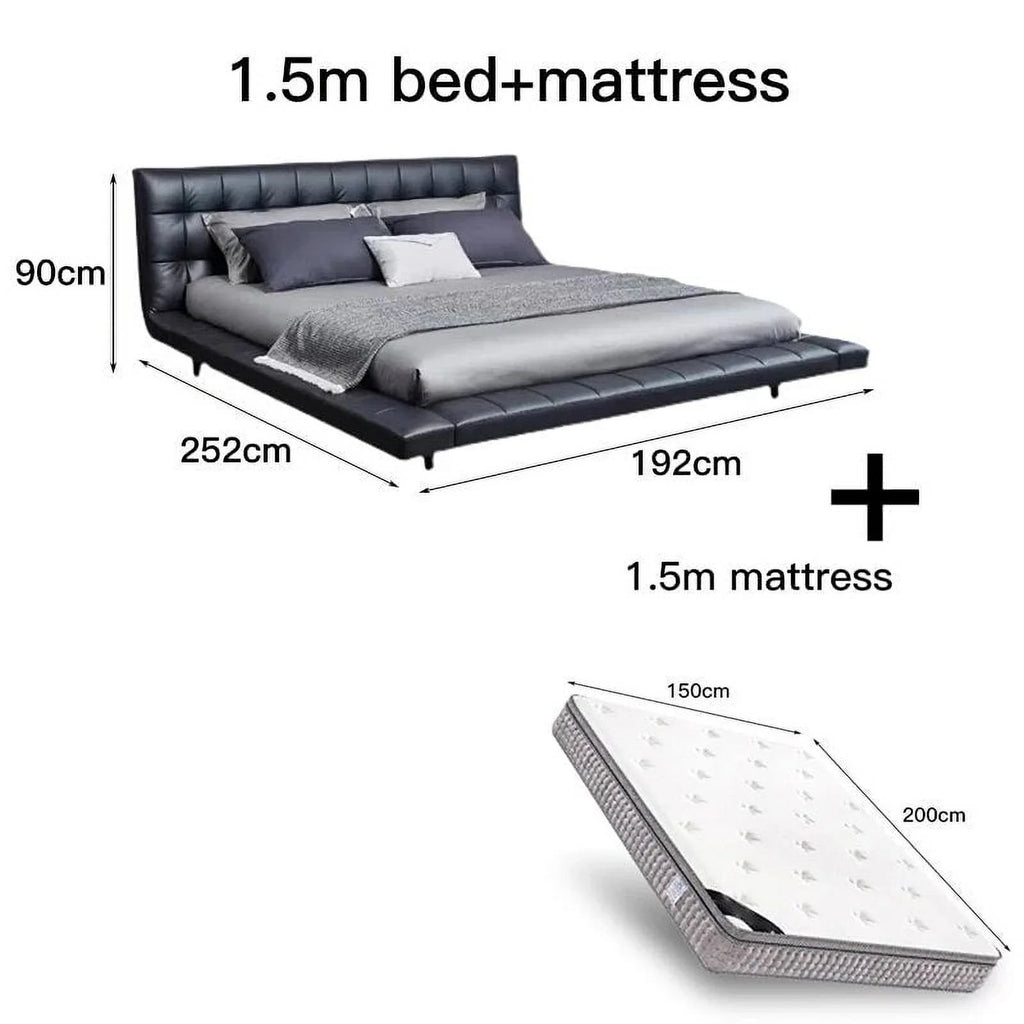 Nordic CAMA Modern King Size Bed Frame Black Leather Wooden H746