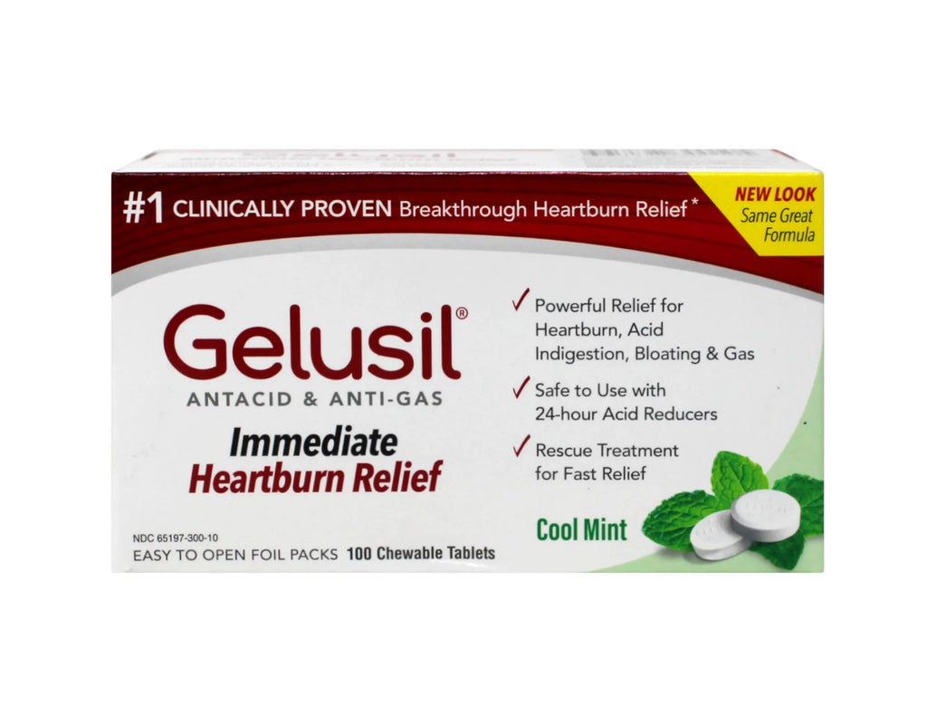 Gelusil Antacid/Anti-Gas Tablets Cool Mint, 100 Tablets (6 Pack) C829871