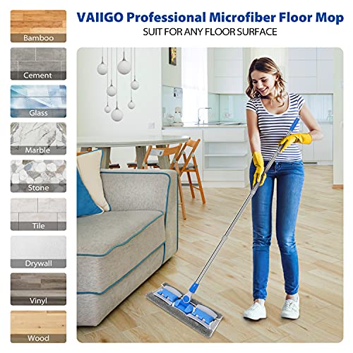 Microfiber Hardwood Floor Mop with 5 Reusable Washable Pads, Wet or Dry Cleaning a7k