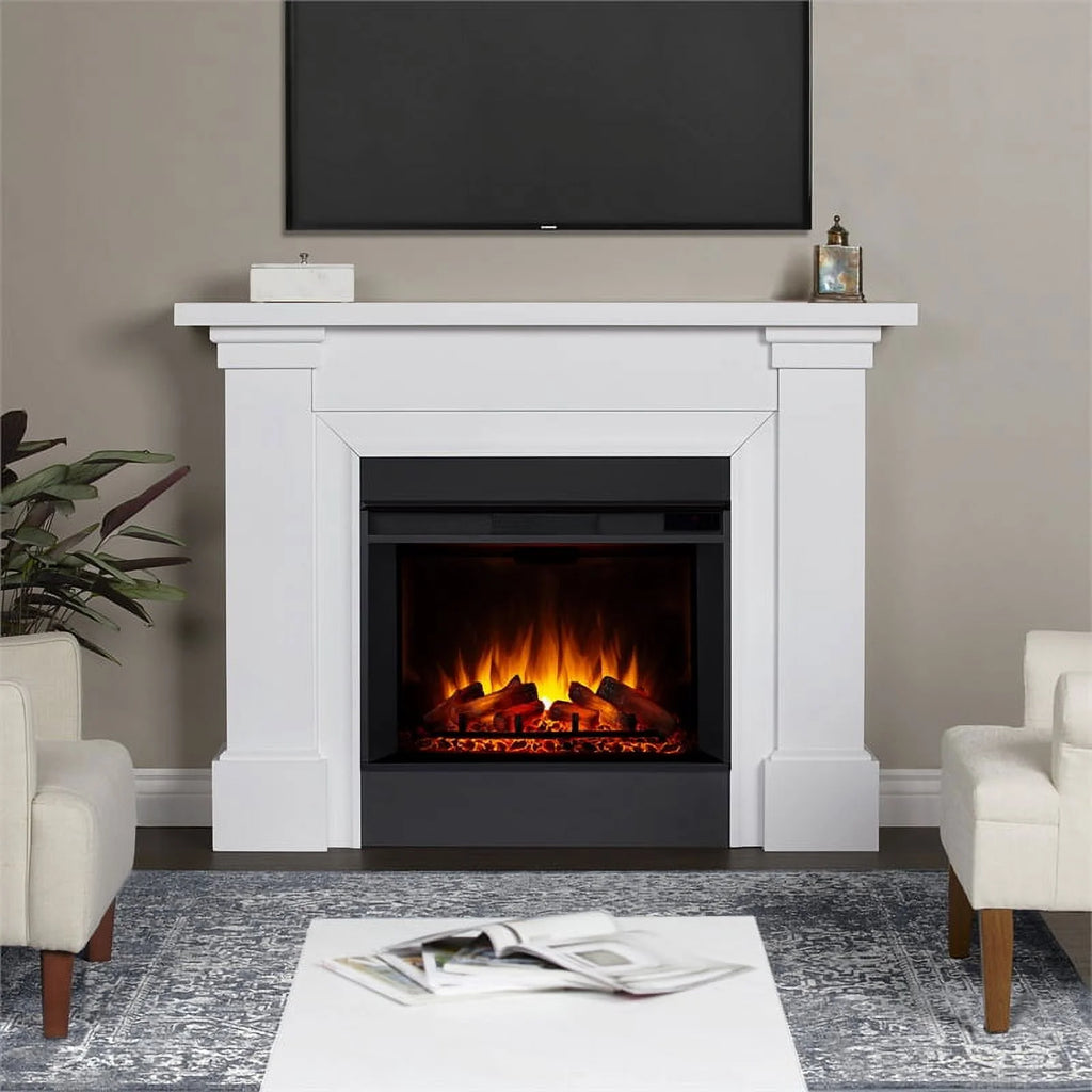 Real Flame Manus 64" Electric Fireplace in White V3538