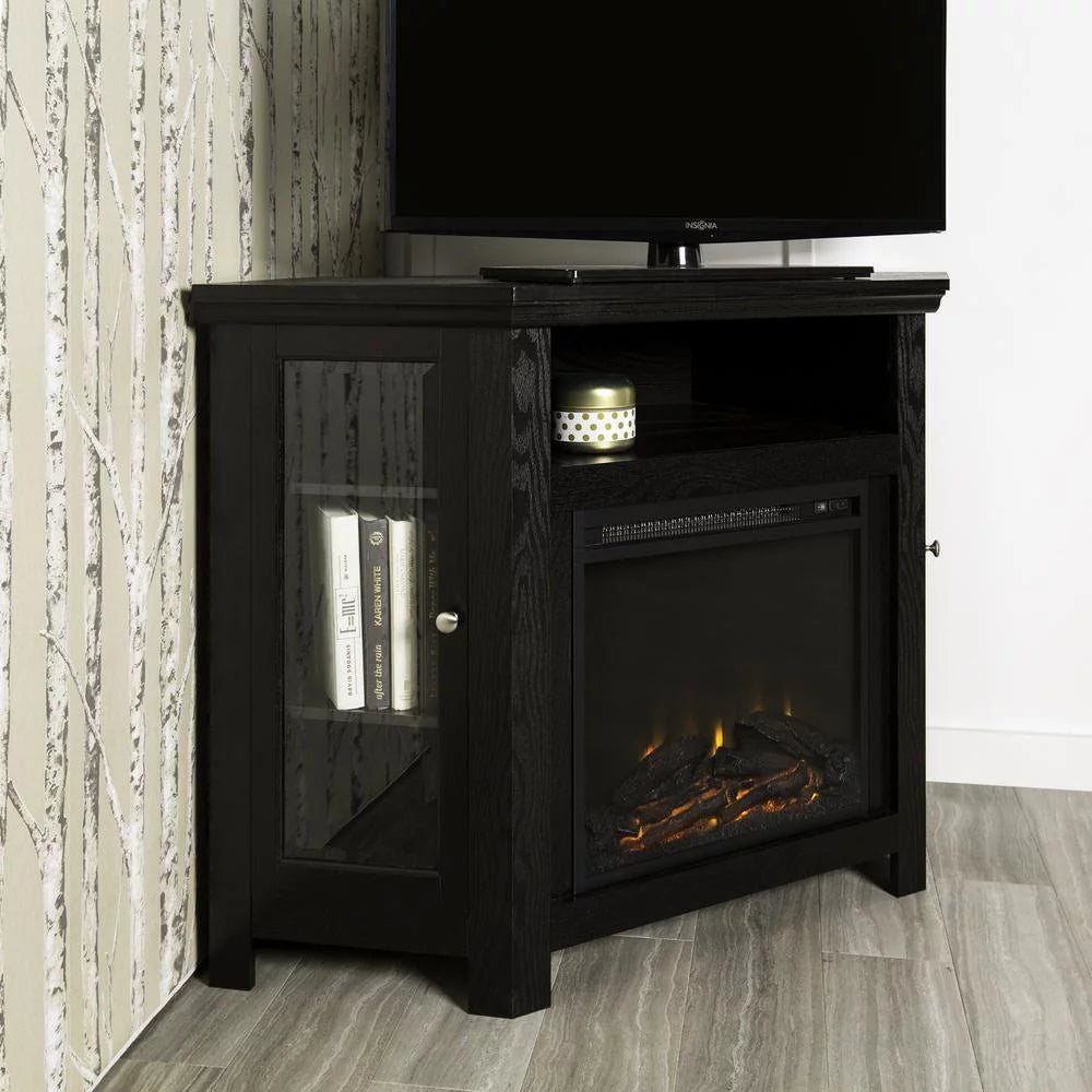 Walker Edison Black Corner Fireplace TV Stand for TVs Up to 50" O442083