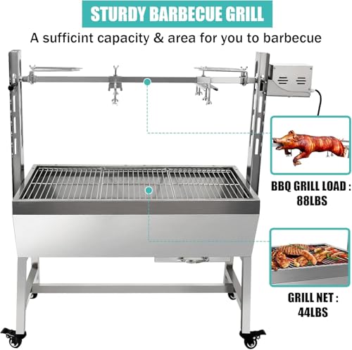 Portable Charcoal Spit Rotisserie Grill for Whole Pig, Lamb, Goat, Stainless Steel G912144