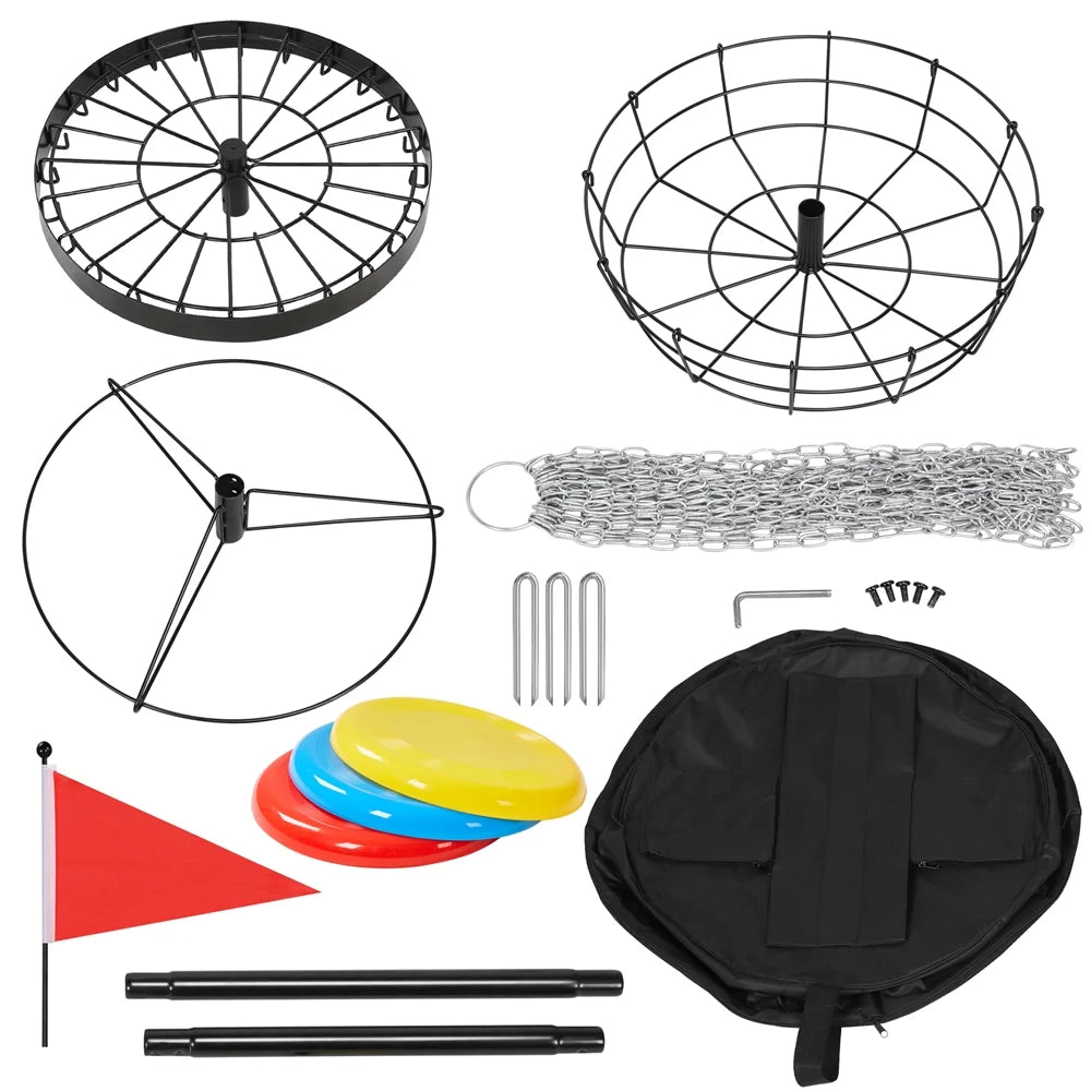 SmileMart 24-Chain Disc Golf Goal with Carrying Bag and 3 Discs, Black Z67541