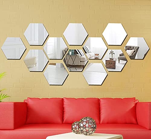 Silver Acrylic Hexagon Mirror Wall Stickers 12 Pcs C392
