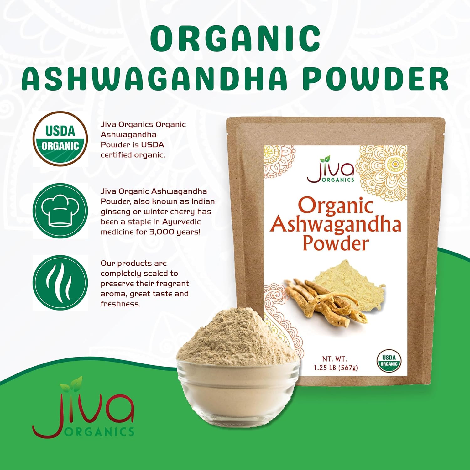 Ashwagandha Root Powder 1.25 lb Raw Pure Non-GMO a7