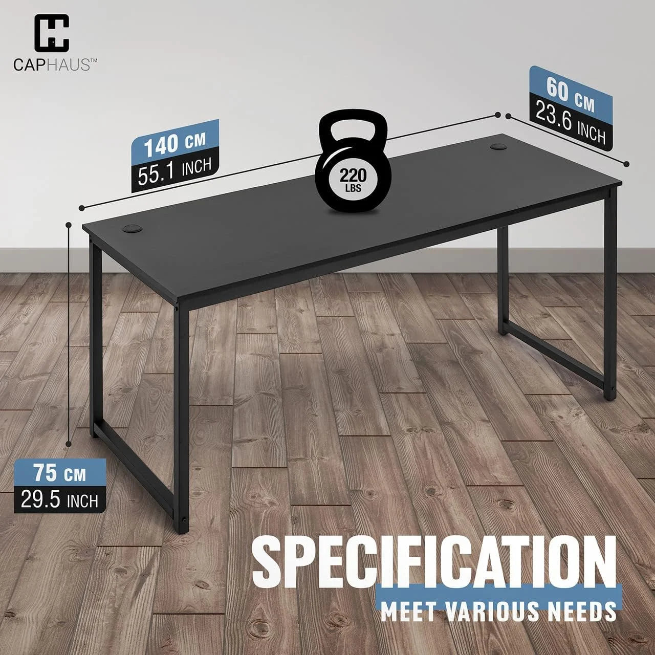 55 Inch Computer Desk for Home Office, Modern Writing Desk, Black Y8340