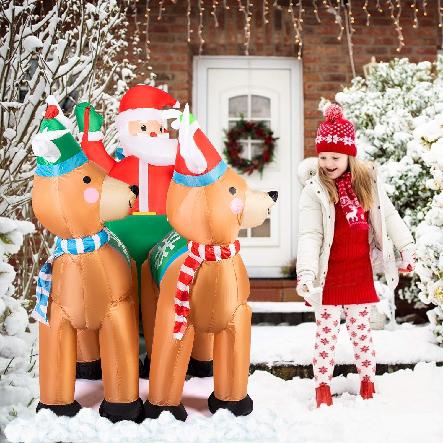 Christmas Inflatable Santa on Sleigh with Reindeers Yard Decoration a7