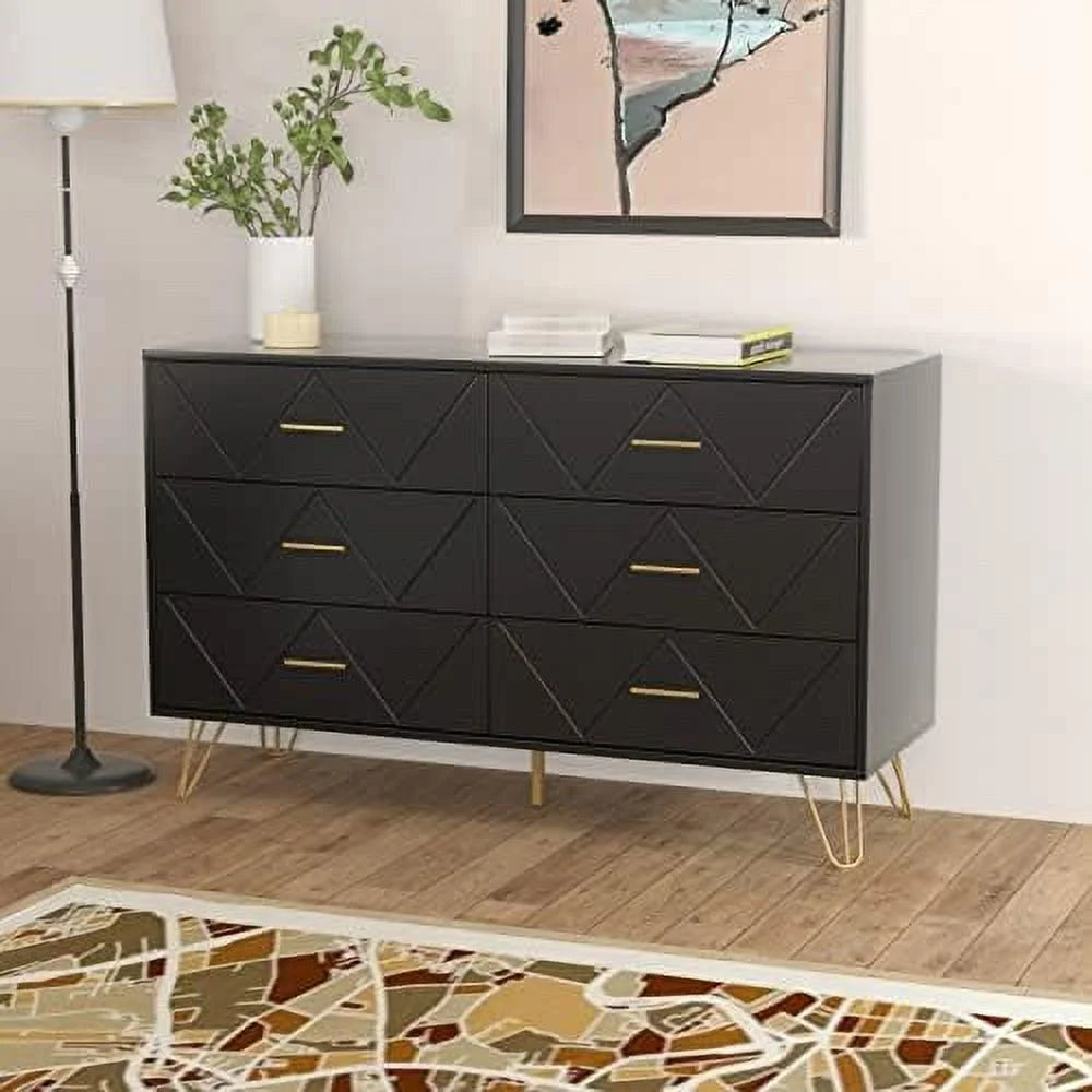 HOOMHIBIU 6 Drawer Dresser for Bedroom, Rustic Wood Chest, Black L41703