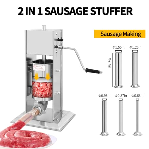 Vertical Sausage Stuffer 7L Stainless Steel with 5 Stuffing Tubes P4239