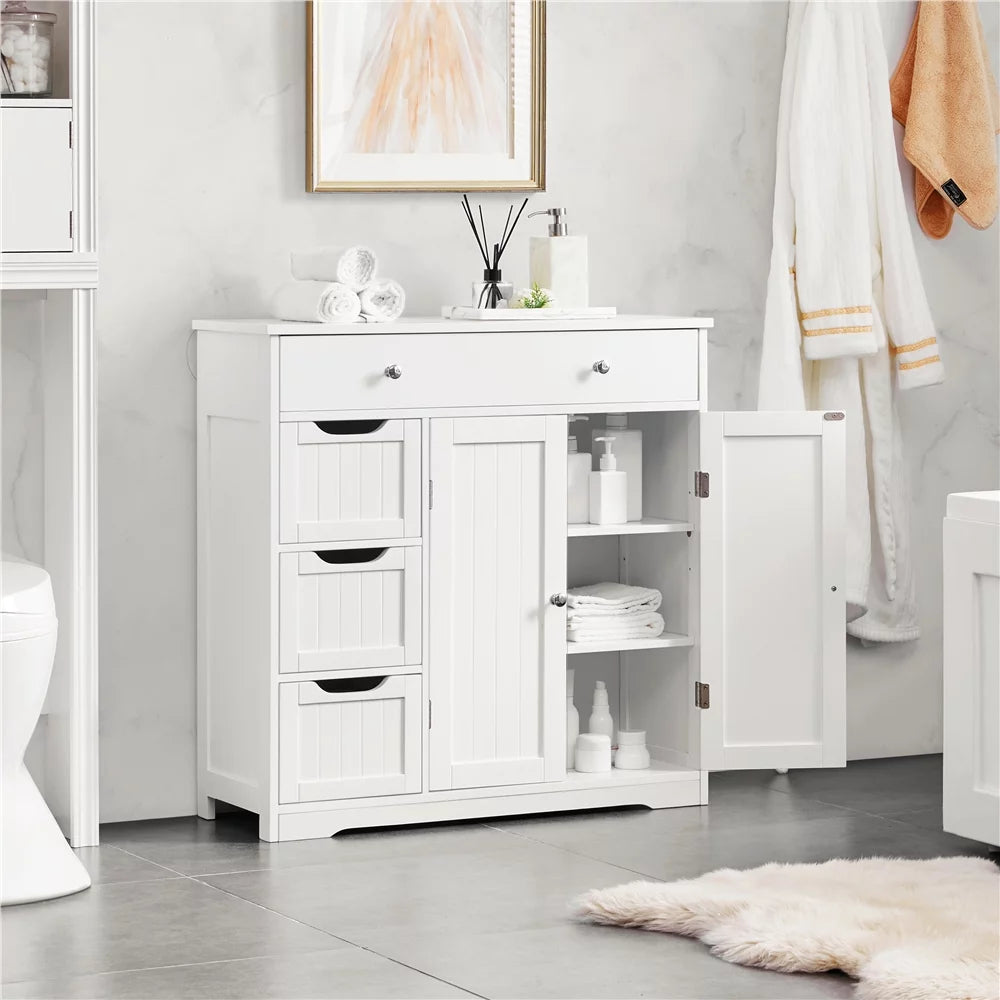 Topeakmart 4 Drawer Floor Storage Cabinet with Adjustable Shelf, White P19903