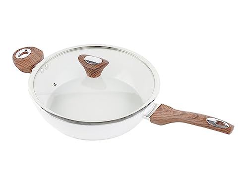 Phantom Chef 11" Deep Frypan 5 Qt Wok | Aluminum Body Non-Stick Ceramic Coating | With Soft Touch Stay Cool Handle | Dishwasher Safe | Non-Toxic PFOA & PTFE Free (Navy)