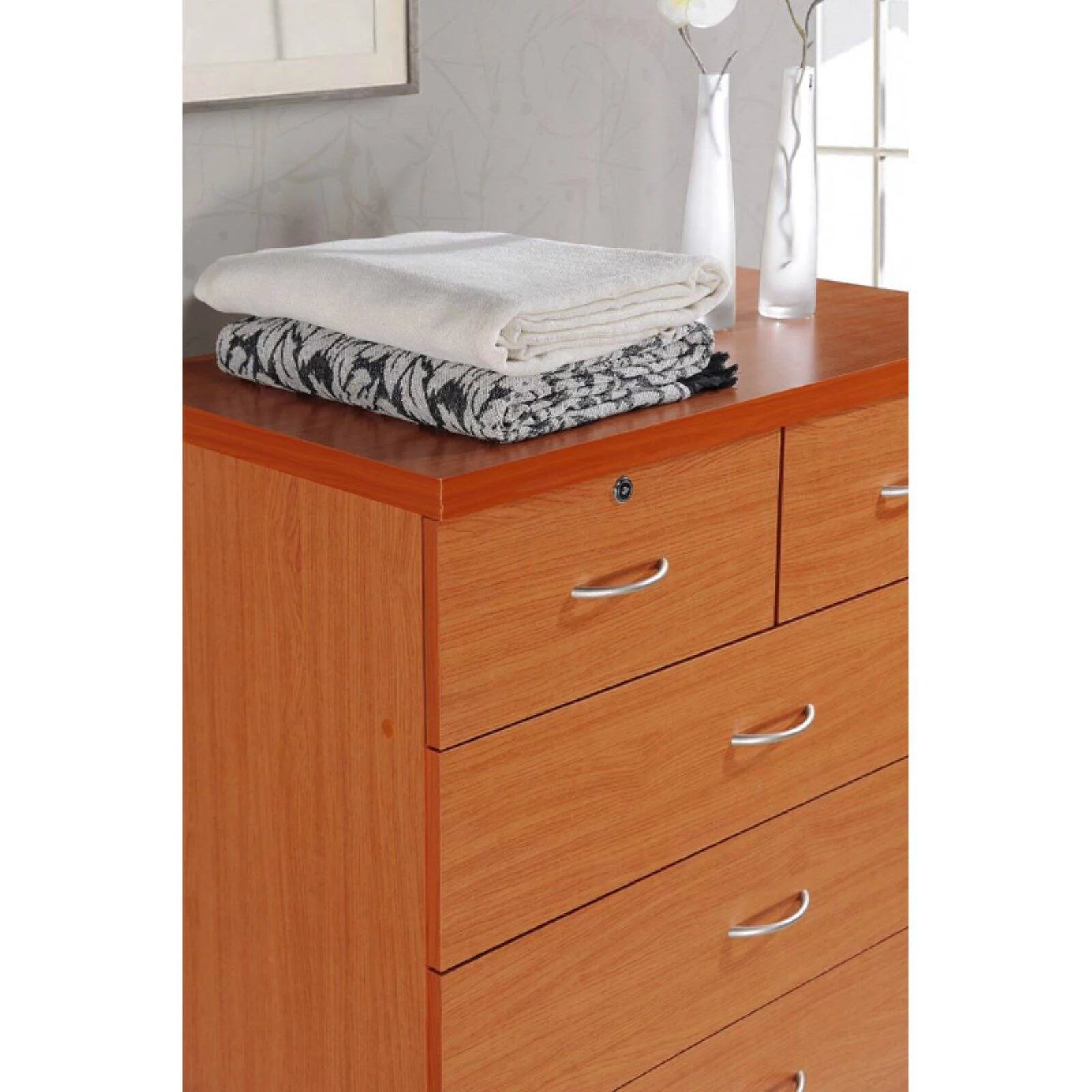 Hodedah 7 Drawer Wooden Dresser Chest with 2 Top Locks, Cherry K8270