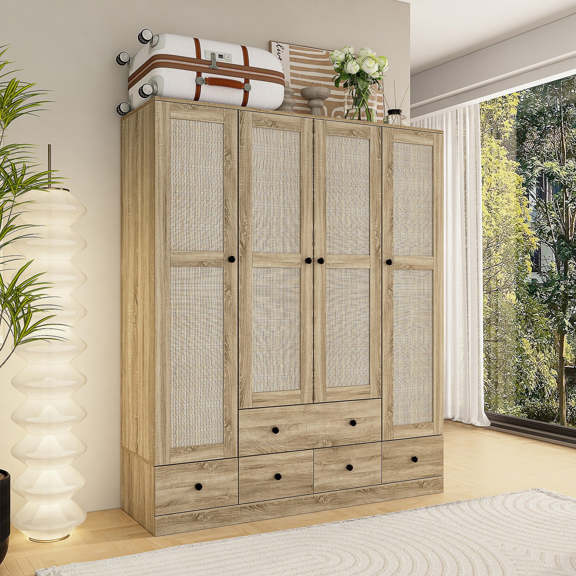 White Wood Freestanding Wardrobe Cabinet 59"W K733